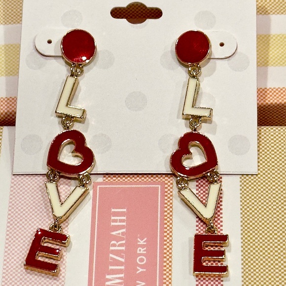 ISAAC MIZRAHI Gold Tone Red and White Love Post  Earrings - Picture 2 of 4